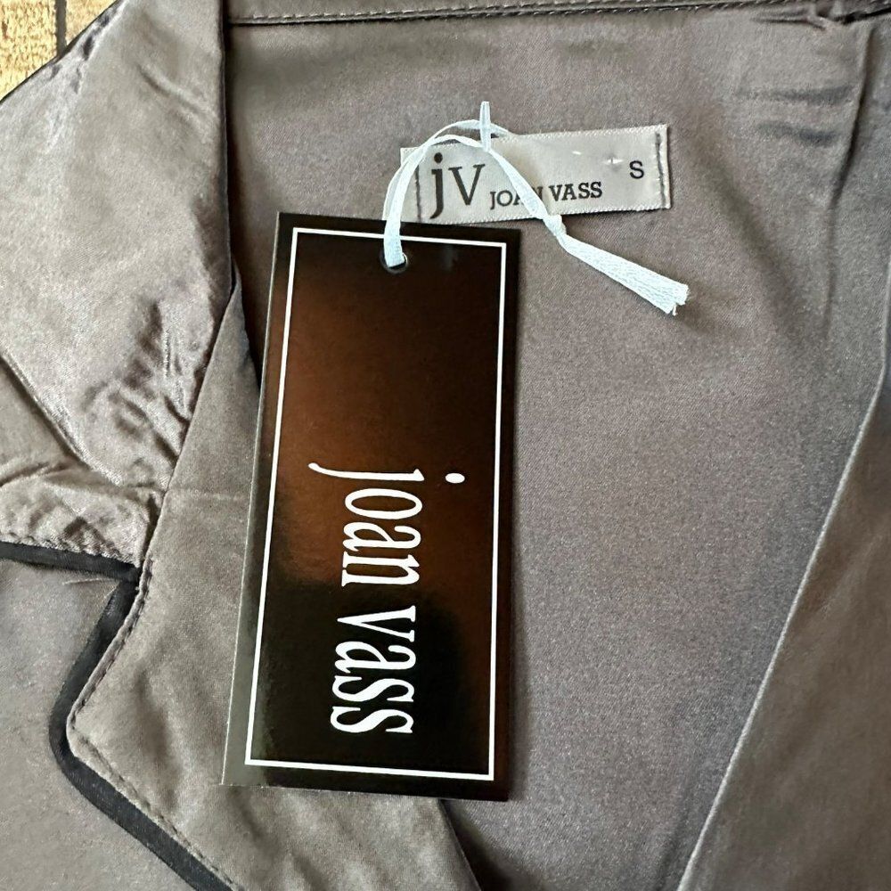 Joan Vass Women's Short sleeve Button Down and Pajama Bottoms Gray Black Pj Set - Picture 6 of 14